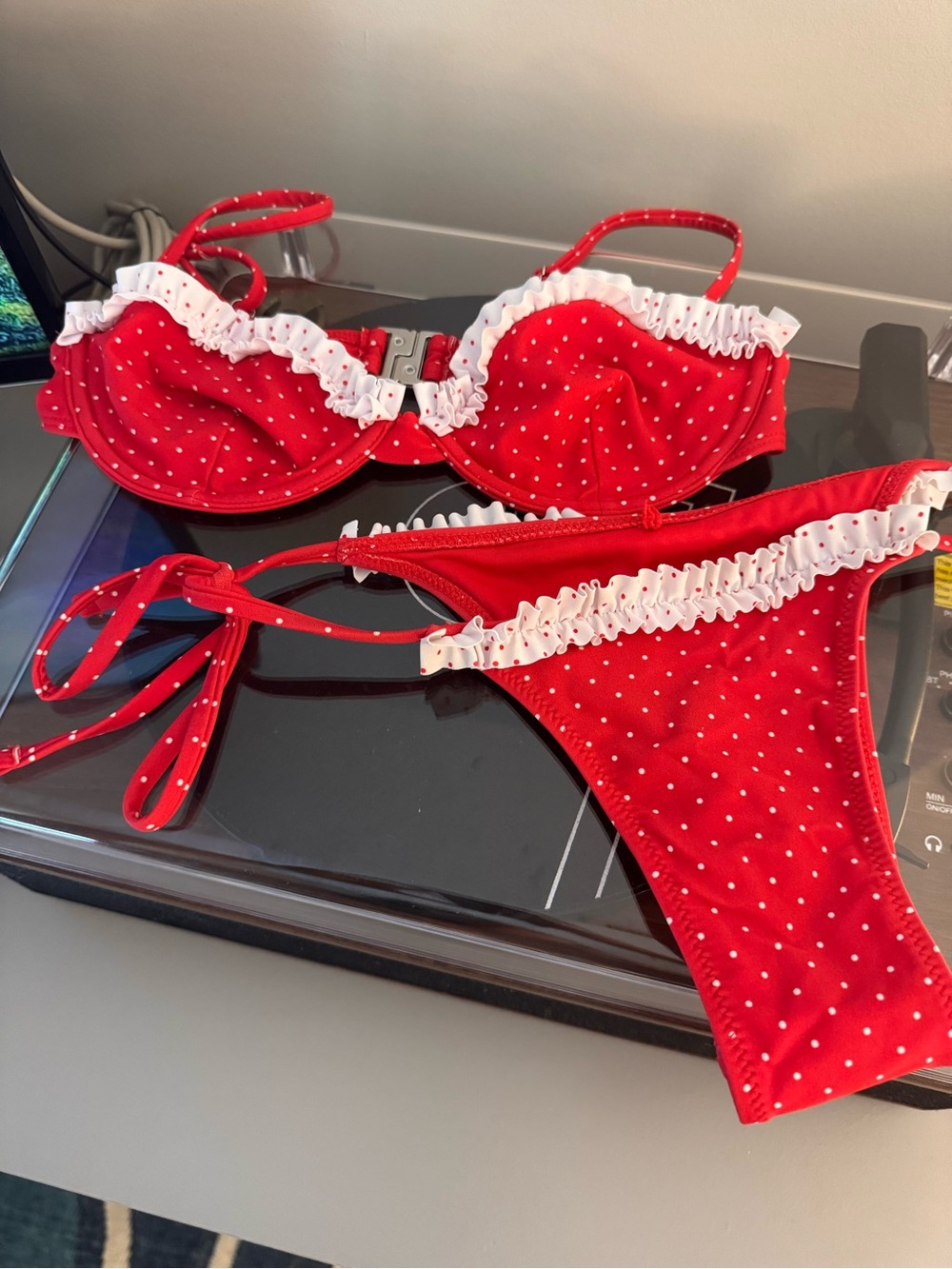 Red Polka Dot Ruffle Bikini Set - Women's Swim